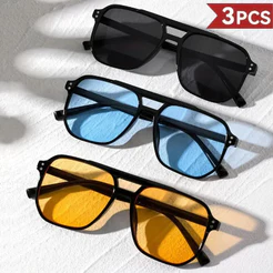 3 Peças De Óculos De Sol Retrô De Feixe Duplo , Armação Grande , Lente Oceano , Sombra Da Moda