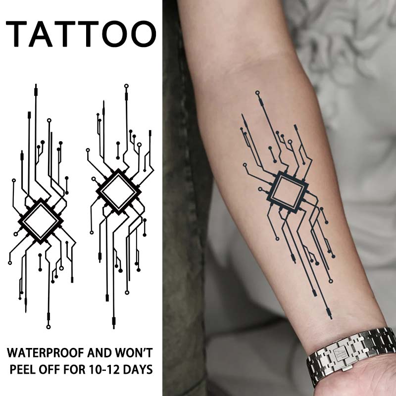 Tatuagem Temporária Geométrica Mecânica à Prova d'Água Acetinada para Braços e Corpo Masculino e Feminino