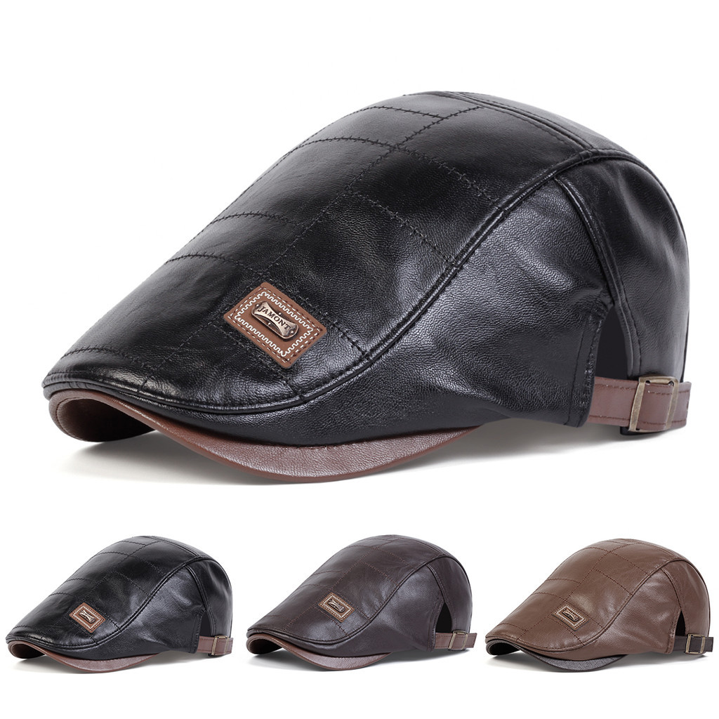Boina de Couro PU Ajustável Boina de Couro PU Newsboy Cap Unissex para E outdoor Travel & Leisure Hat