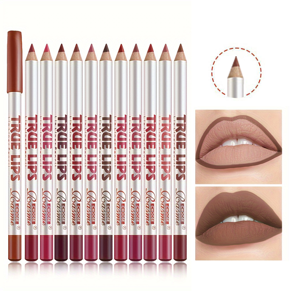 Conjunto De Delineador Labial De 12 Peças-Fórmula Veludo Fosco E À Prova D'água , Presente Ideal Para Dia Dos Namorados/