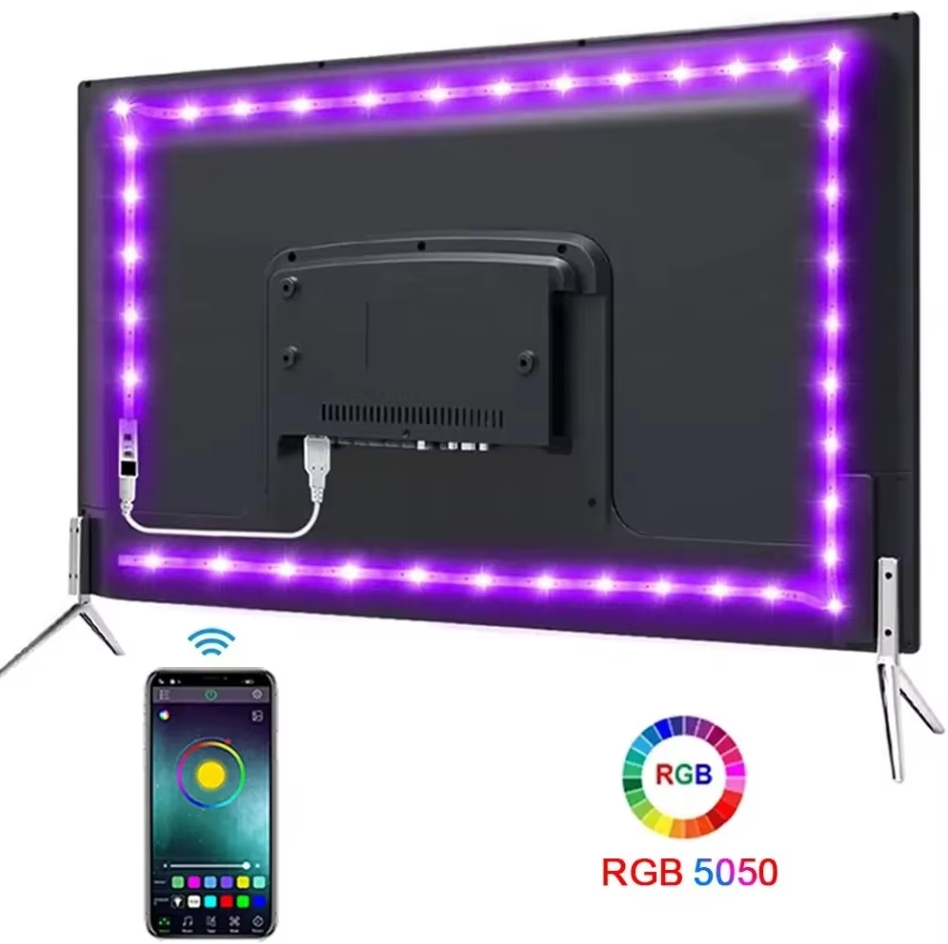 Fita LED USB Bluetooth Luzes RGB Autocolante para TV e Desktop 5V SMD 5050