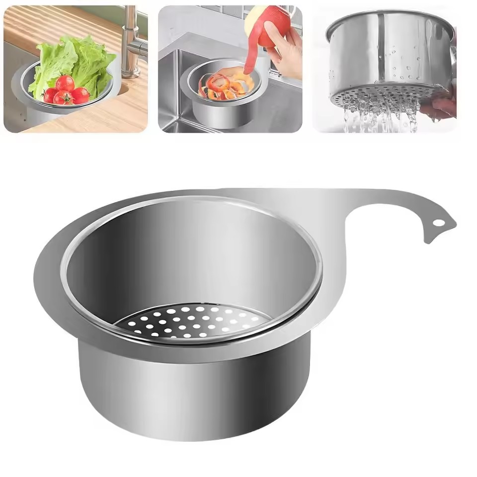 Cesta de filtro de bacia de pia de aço inoxidável para pia de cozinha, cesta de filtro de cisne dedicada, suporte de