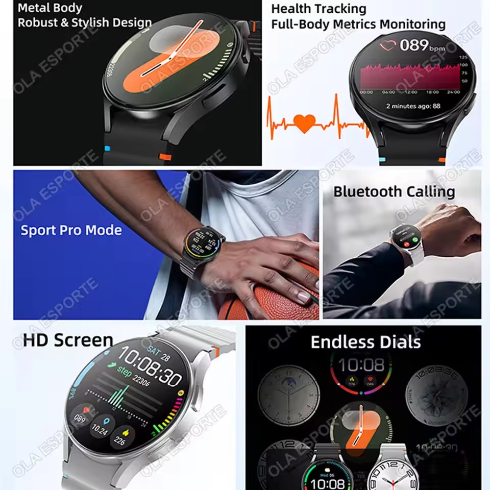 Novo relógio Samsung Galaxy Watch 7 para homens e mulheres, com tela AMOLED HD, chamadas de voz, NFC, rastreador GPS,