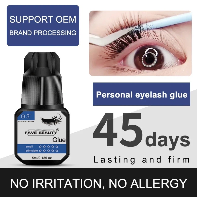 Fave Beauty 5Ml Cola Para Cílios Preto Não Irritante Extensão De Secagem Rápida De Longa Duração