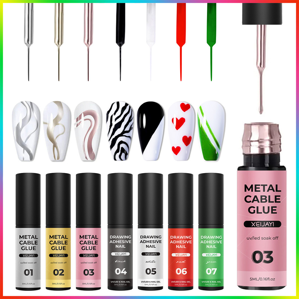1pc 5ml Liner Paint Gel De Esmalte De Unha 7colores Ouro Prata Glitter Sequins Embeber UV LED Desenho Francês Arte Em Casa