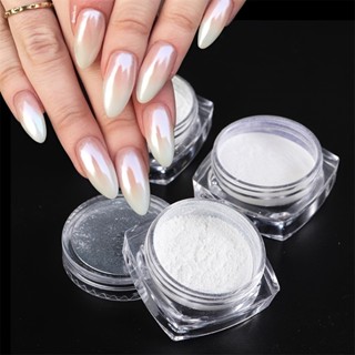 Espelho Pigmento Em Pó De Unhas Pérola Branca Esfregão Arte Glitter Cromado Aurora Holográ...
