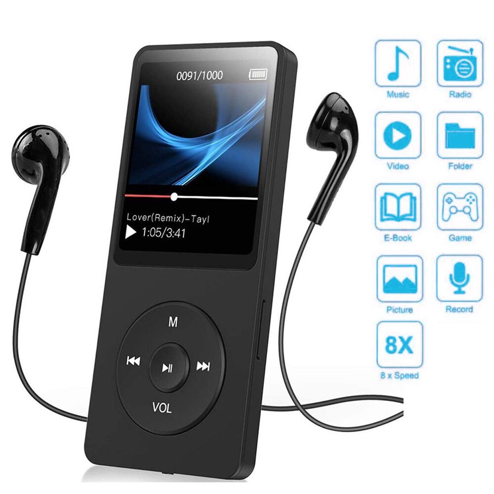 MP3 MP4 Player de Música Bluetooth HiFi Caixa de Som Esportiva Rádio FM Gravador de Voz para Cartão de Memória 128GB TF