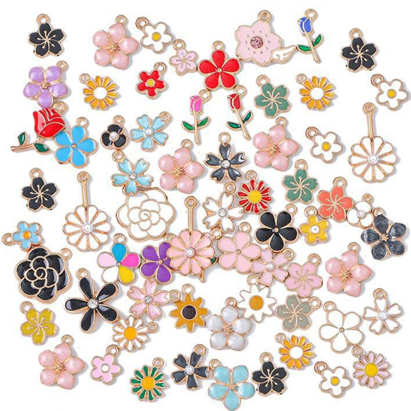 10/20/30 Pcs Floral Flower Charms for Jewelry Making , Assorted Gold Enamel Charm Pendants DIY Necklace Pulseira Brincos Suprimentos Presentes Para Mamãe Feminina Meninas