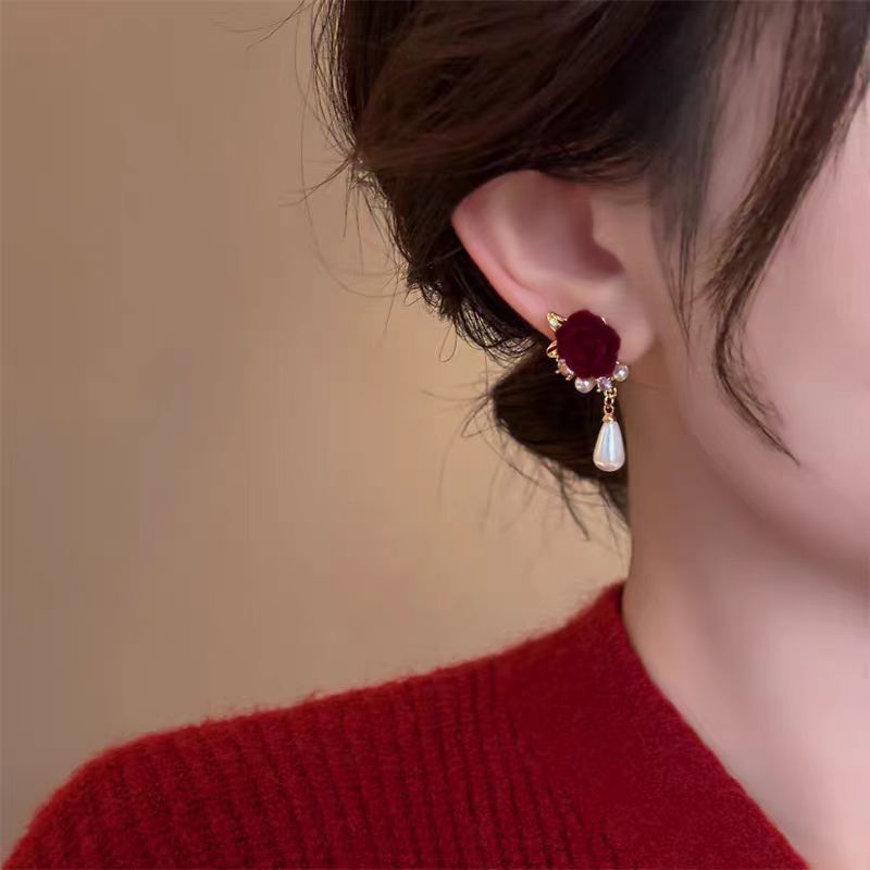 2 Unidades De Brincos Vermelhos Flocados Para Mulheres , Joias De Festa De Festival De Férias