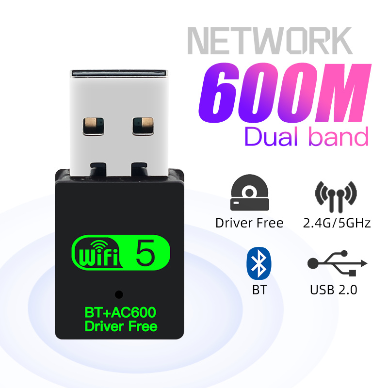 Adaptador USB WiFi 5.0 Bluetooth 5.0 600Mbps Dongle Dual Band 2.4G & 5GHz 5 Rede Sem Fio DRIVER FREE