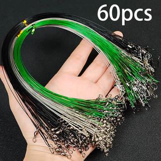 60 Líderes De Pesca De Aço Dos Pces-15/25/30cm Fio Anti-Mordida Com Giros , Trela À Prova De Dentes Inoxidável Para Pike