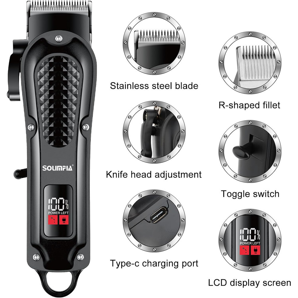 Novos Clippers Profissionais SOLIMPIA para Homens, Barbeador de Barba com Visor LED, Barbeador Masculino Sem Fio,