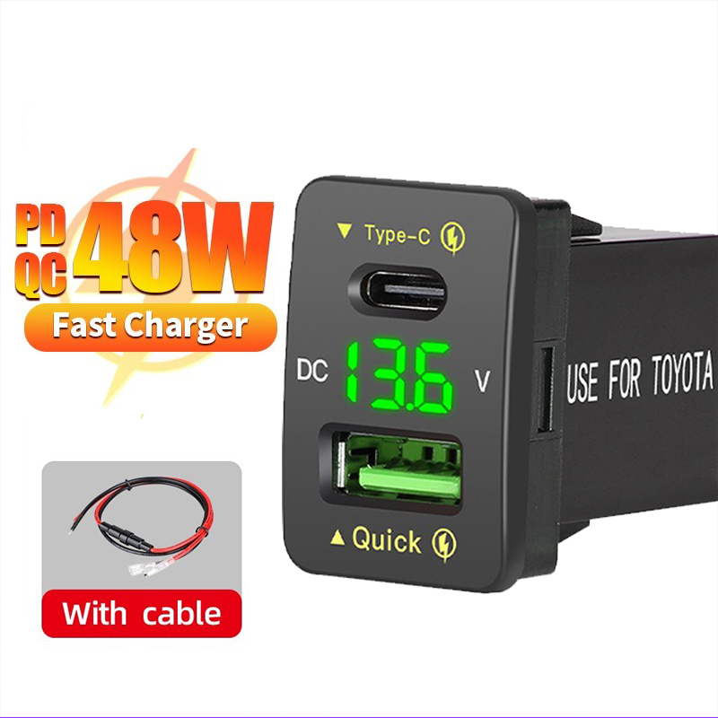 Adaptador De Carregador De Carro QC3.0 48W USB-C , Carregamento Rápido 12V/24V Para Toyota , Telefones