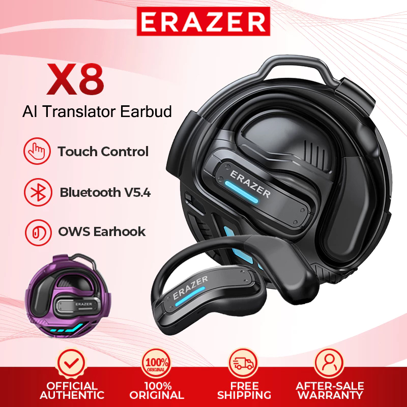 ERAZER X8 AI Tradutor Earbud OWS Fone De Ouvido Aberto Bluetooth Fones Esportivos Com Microfone À Prova D'água HiFi Esté