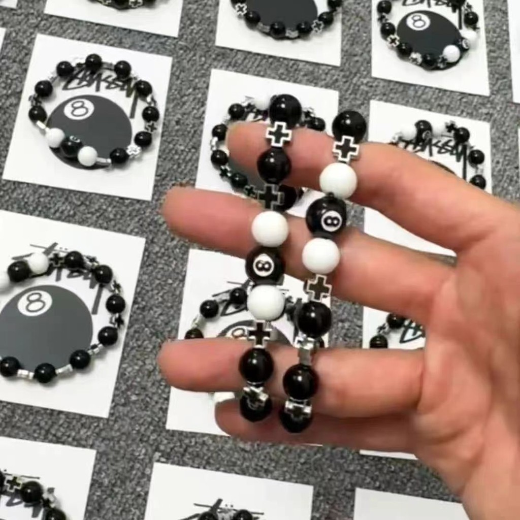 Nova Pulseira de Bilhar Hip-Hop Trendy - Cadeia de Metal Vintage Minimalista com Cruz e Esmalte Preto Oito - Presente