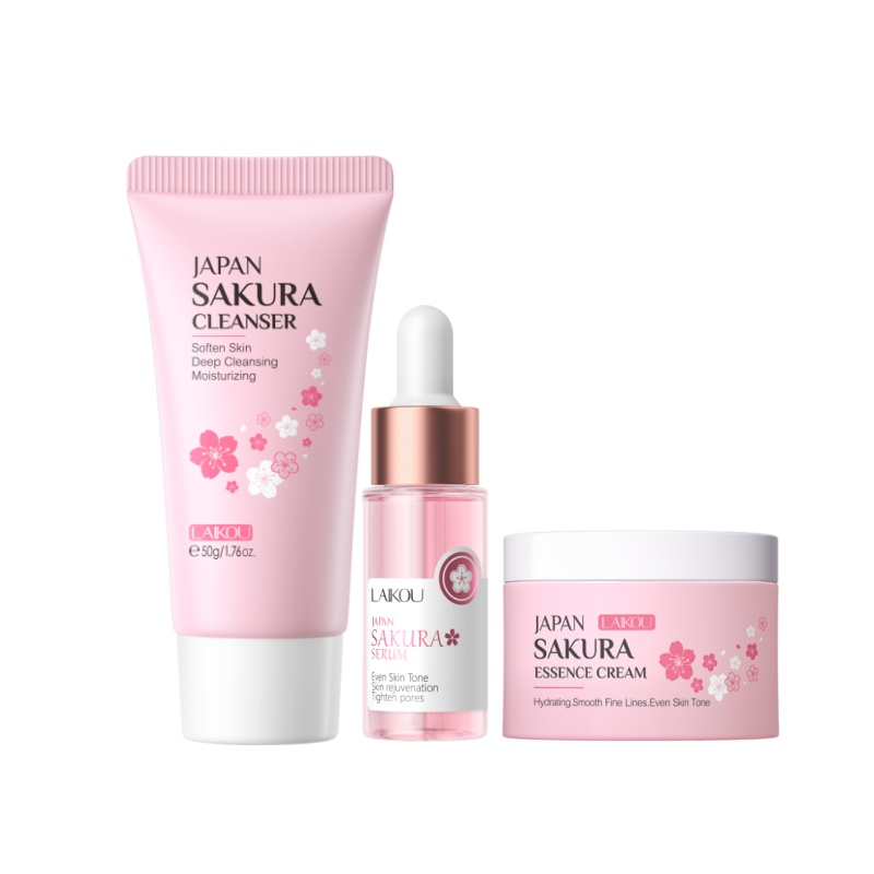 LAIKOU Sakura Fac e Cleanser 50g + Serum 17ml + Creme Facial 25g Conjunto De Cuidados Com ...