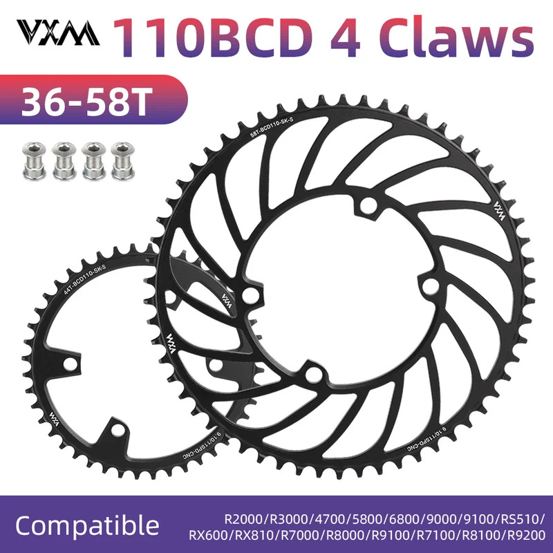 VXM 110BCD 4 garras coroa estreita larga para bicicleta de estrada 110 BCD roda dentada 4 parafusos roda dentada
