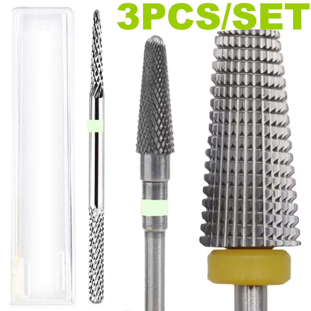 Kit de 3 Peças – Brocas de Tungstênio Profissionais para Máquina de Lixar Unhas Elétrica, Eficazes para Remover Gel.