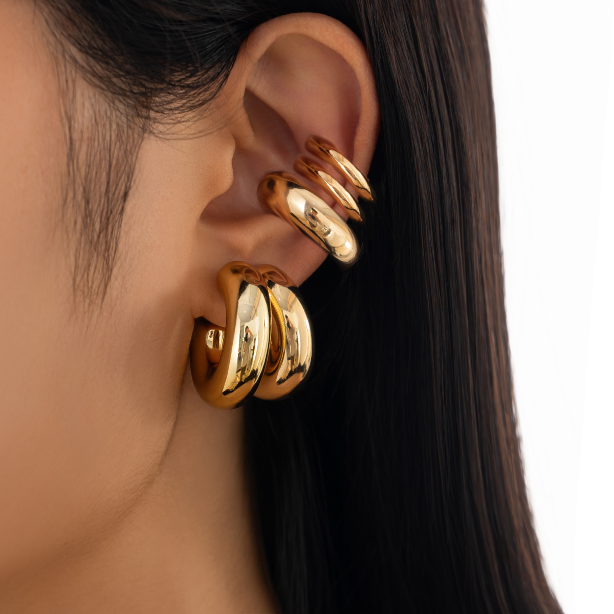Conjunto de 5 peças de brincos empilháveis e de clip para mulheres, brincos elegantes e simples, acessórios de moda.