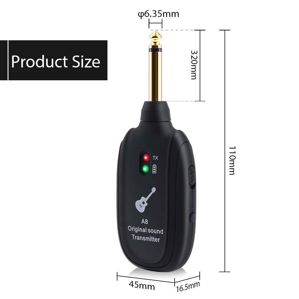 Novo Sistema de Guitarra Sem Fio A8 - Sistema de Transmissão Sem Fio UHF de 20Hz a 20kHz, Bateria de Lítio Recarregável