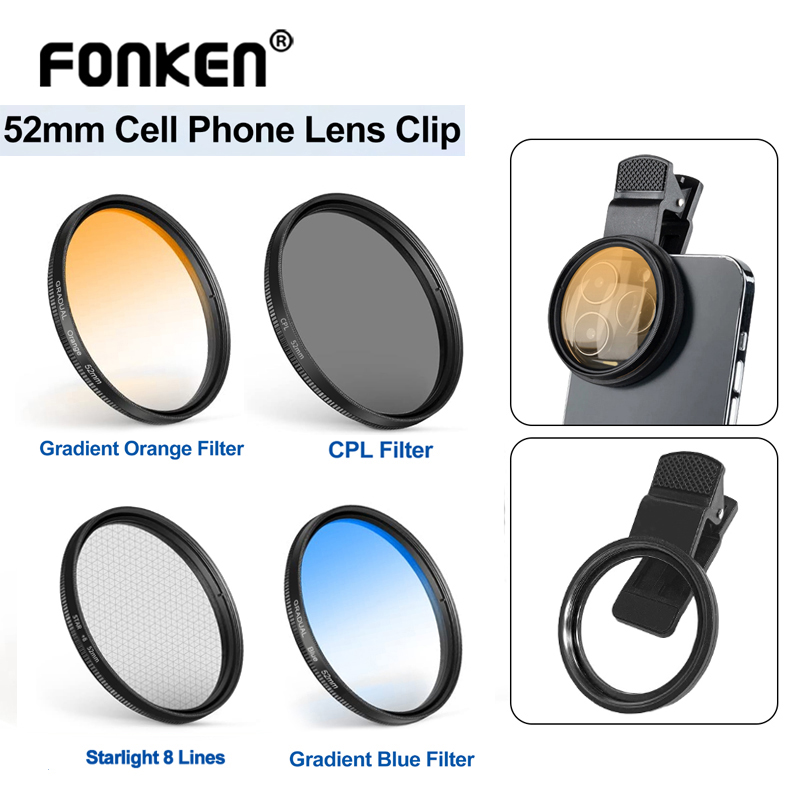 Fonken 52mm Clipe De Lente De Câmera De Telefone CPL Starlight 8 Linhas Filtro Ajustável Para Todos Os Smartphones