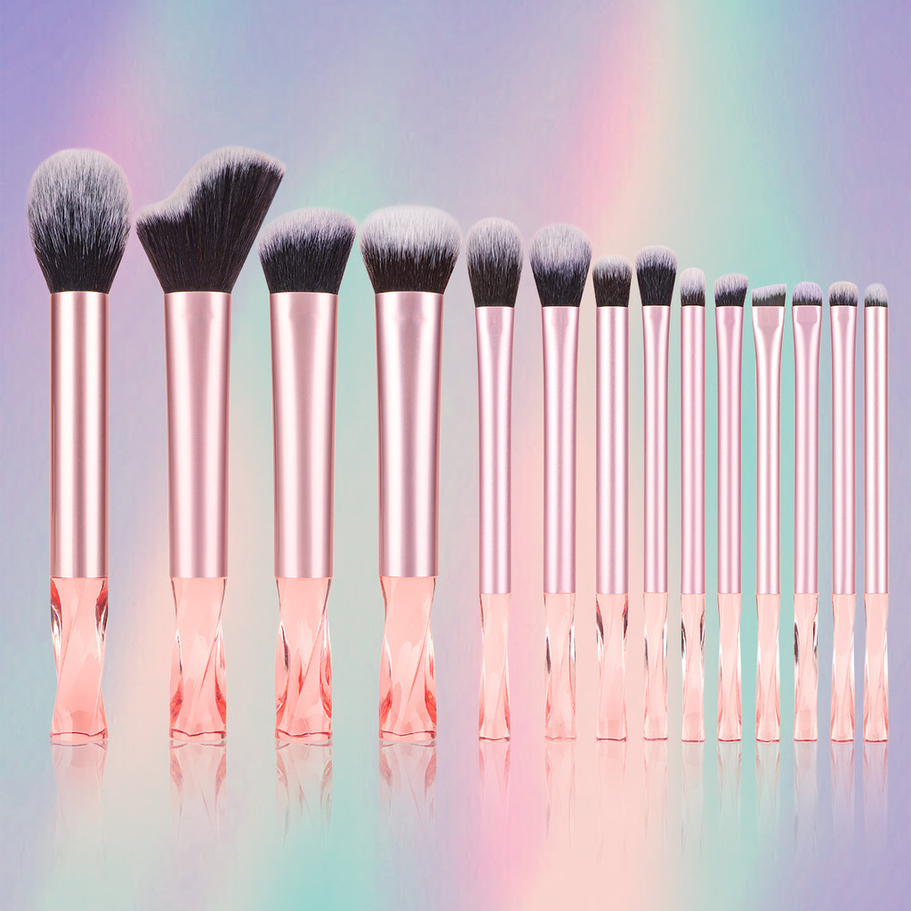 14 Conjunto de Escova de Maquiagem Rosa Conjunto de Escova de Maquiagem Novo Estilo Crystal Handle Eyeshadow Loose Powder Brush Blush Escova em Pó Destaque Ferramentas de Maquiagem Beauty Makeup Brush Viagem Conveniente Armazenamento Presentes de Férias