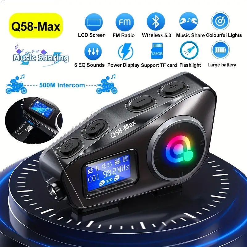 Fones De Ouvido Q58 MAX Capacete De Motocicleta Fone Intercomunicador Bluetooth TWS Sem Fio Tela LCD Luz Rádio FM Cancel