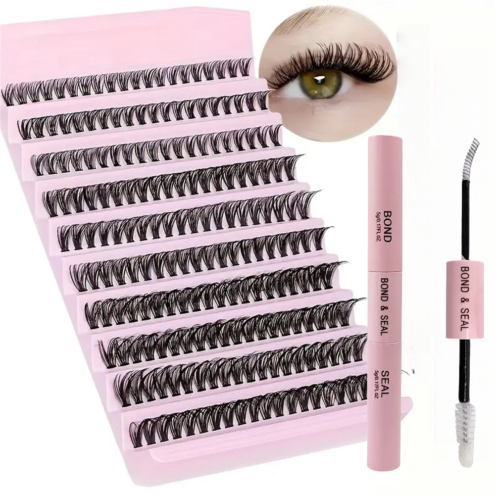 Kit De Extensão DIY Para Cílios E Aglomerados De 40D 8-18Mm Com Vedação Adesiva 200 Unidades