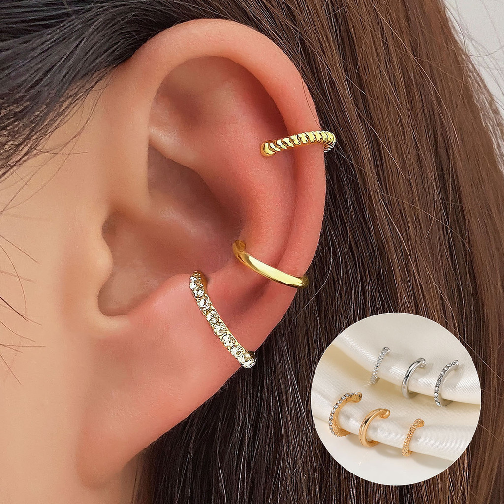 3 Unidades Minimalista Elegante Strass Em Forma De U Clipes De Orelha Femininos Vintage Conjunto Não Perfurado