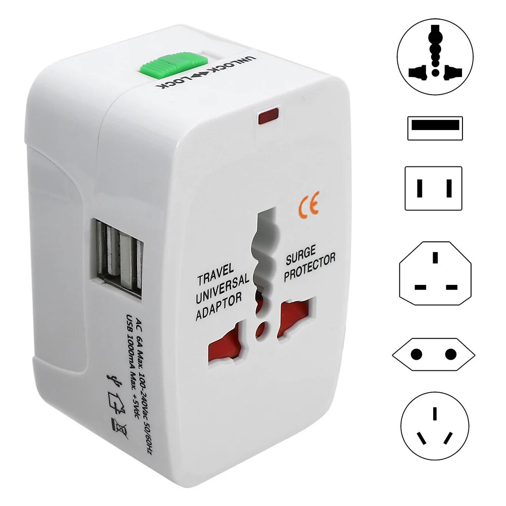 Adaptador de tomada universal para viagem com cabeça de energia CA e adaptador de plugue de carregador dos EUA UK AU EU