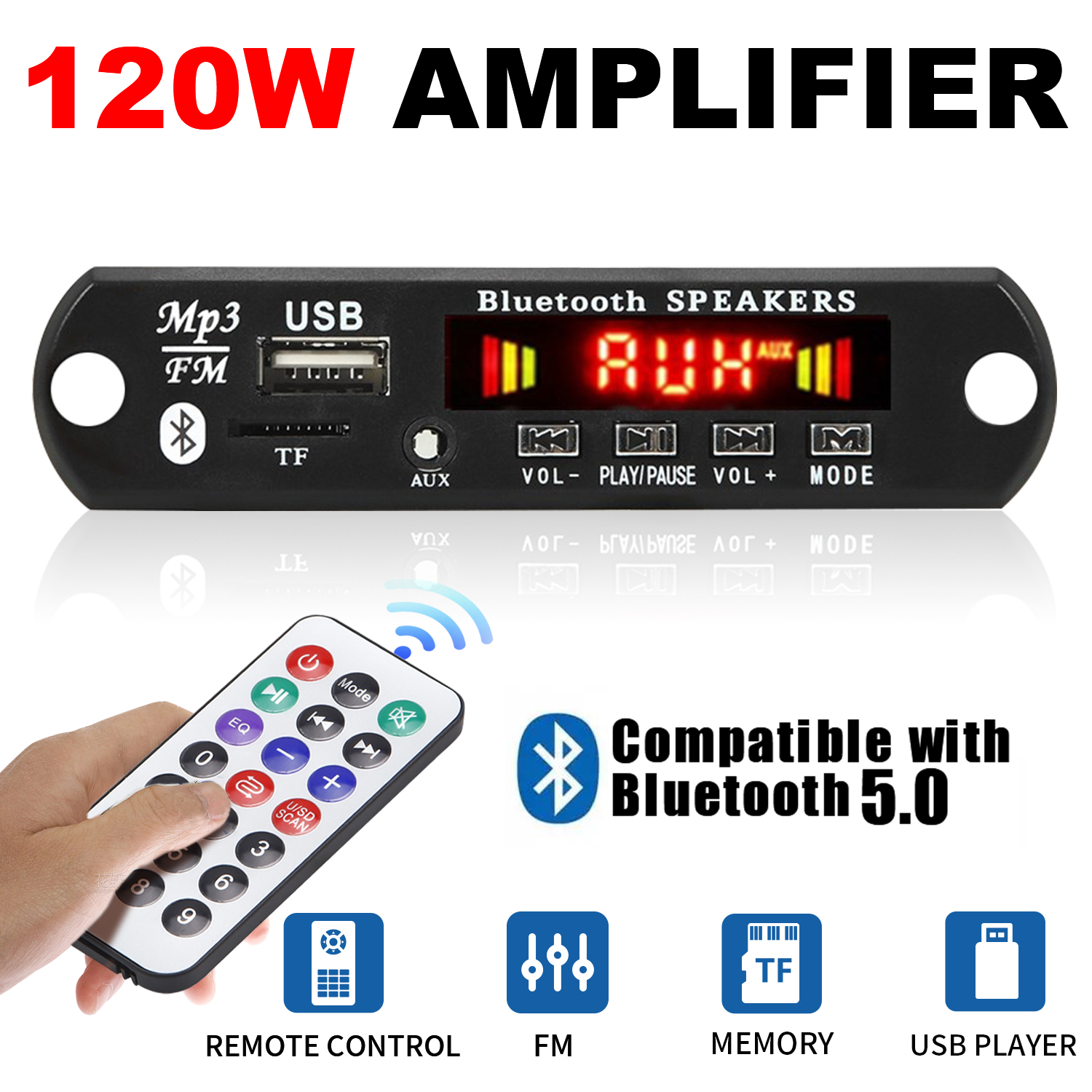 120W Amplificador Bluetooth 5.0 MP3 WMA WAV Decoder Board 12V MP3 Player Carro Música FM Rádio Módulo com Controle
