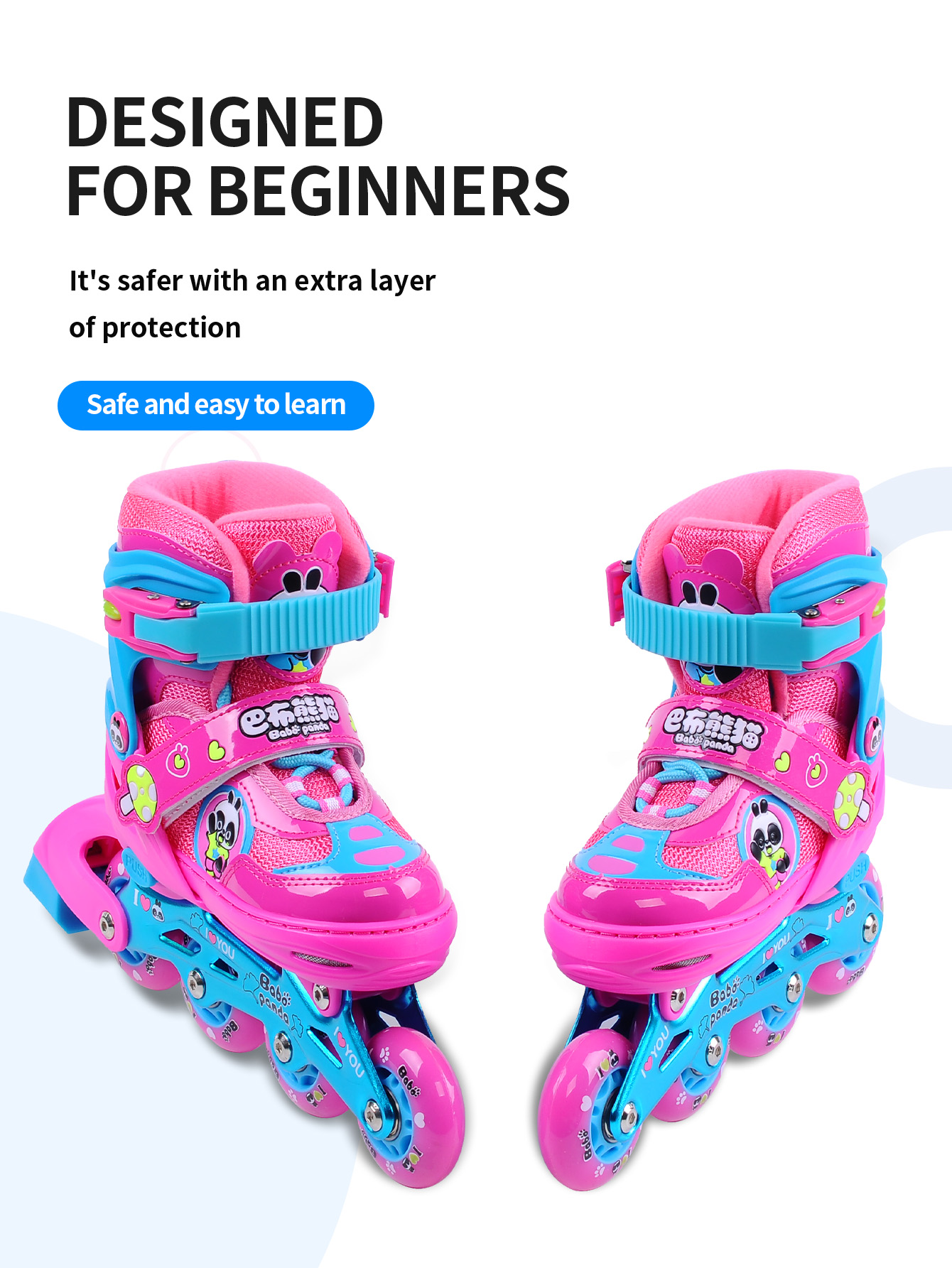 Babo Panda Para Soul Set Patins Inline Pu Brilhante Confortável Soft Bota Tamanho Ajustável Com Equipamento De Proteção