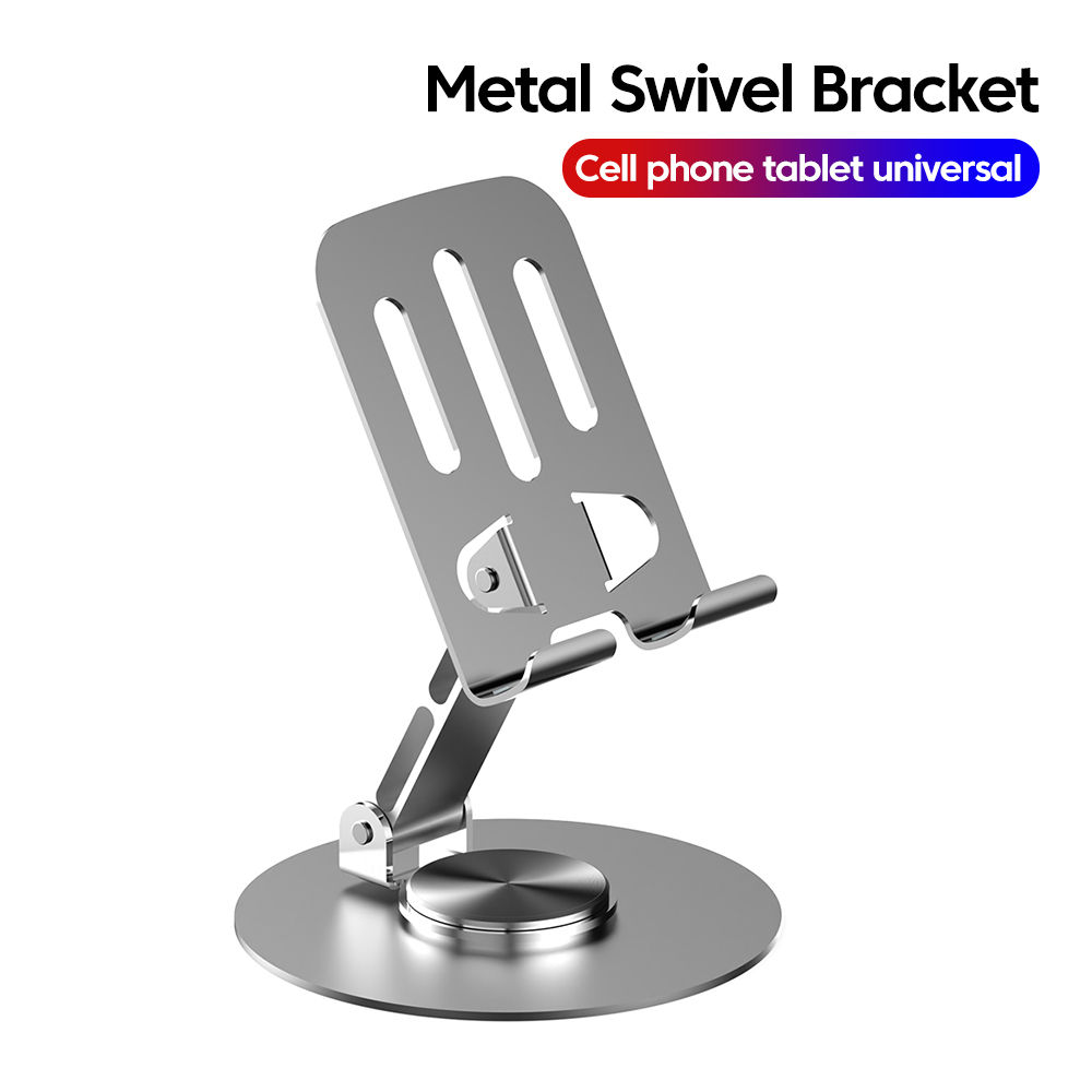 Suporte para telefone de mesa portátil, metal, com braço giratório, suporte para celular e tablet, universal, com base