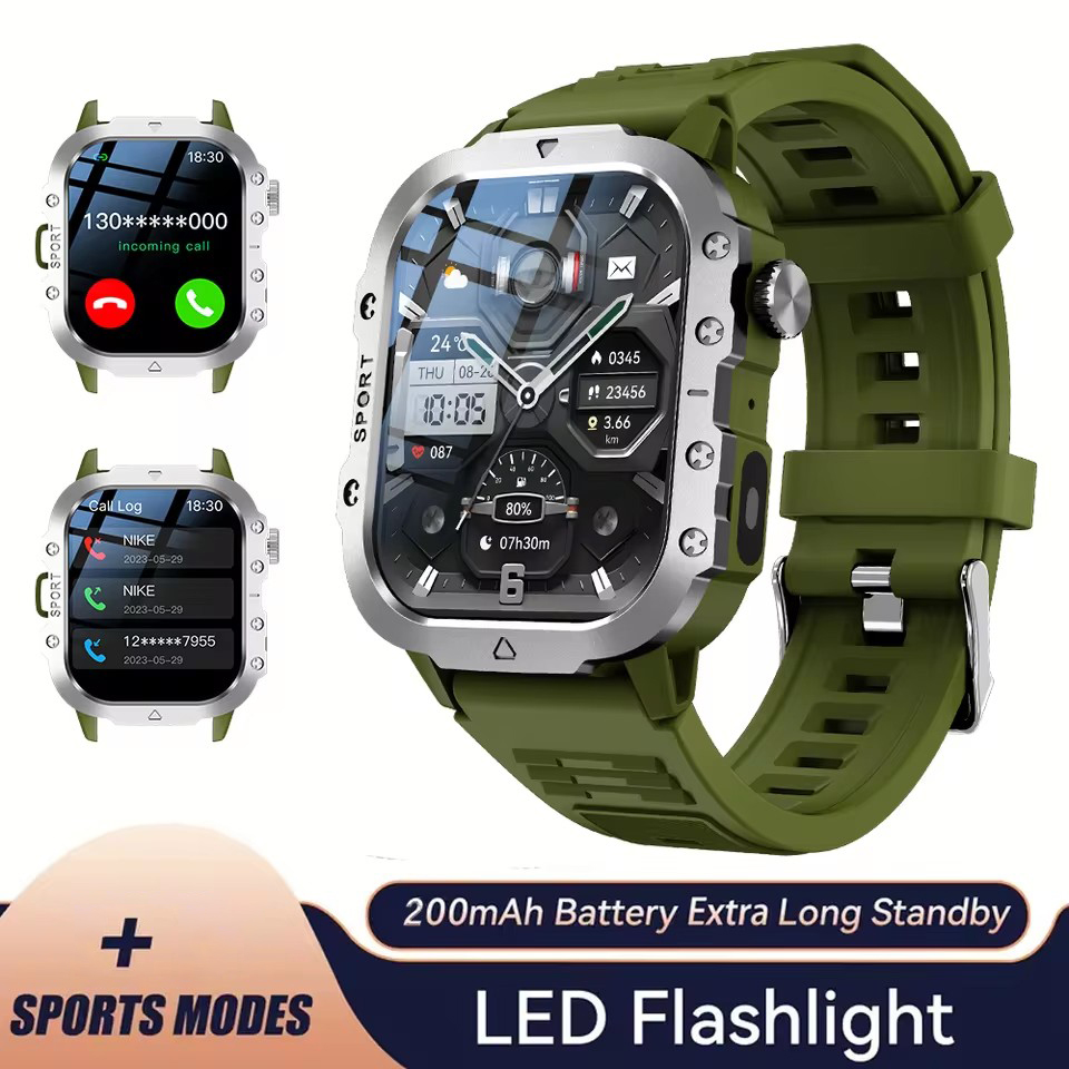 Esportes Ao Ar Livre Smartwatch Relógio Inteligente 2.01 Polegada Tela Hd Led Lanterna Bluetooth Falando Para Homens