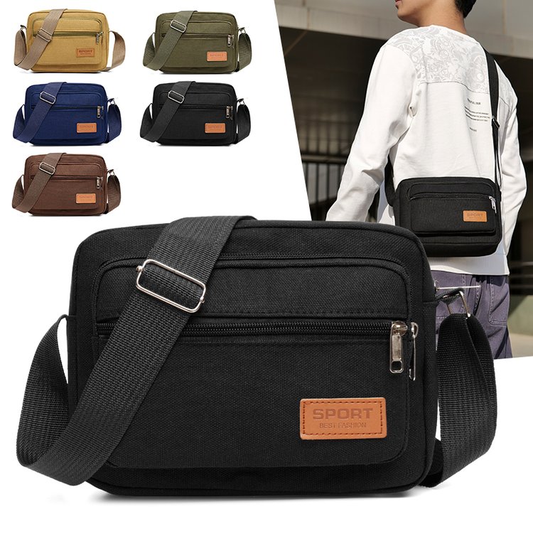 Multi Layer Business Crossbody Bolsa Lona Ombro Messenger Casual Pequena Quadrada Para Homens Mulheres