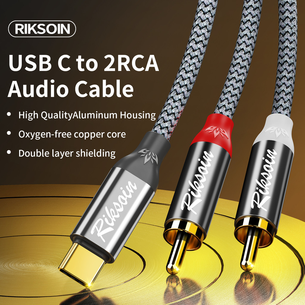 Riksoin USB Type C Para 2RCA Cabo Adaptador De Áudio Y RCA Splitter Tablet Home Theater DVD Amplificador