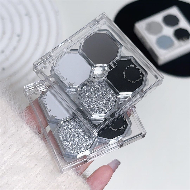 Nova Paleta de Sombra para Olhos DIKALU Punk: Olho de Gato Jasmine Preto e Cinza Cimento com Brilho.