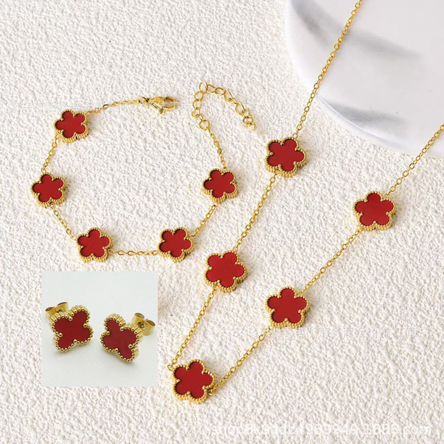 1 peça dupla face flor de cinco pétalas de aço inoxidável trevo de quatro folhas colar pul...