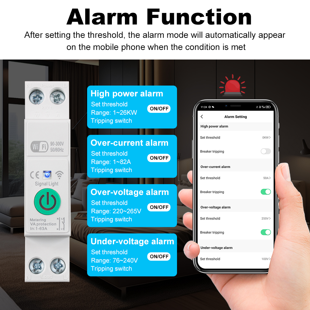 MANHOT Para Disjuntor Inteligente TUYA 63A WiFi, Interruptor de Controle Remoto Sem Fio com Proteção contra Sobrecarga e — imagem 2 de 2