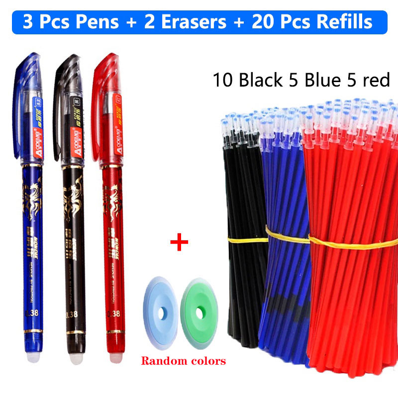 Conjunto De Canetas De Gel Apagáveis 25 Unidades-Tinta Preta/Azul Com Recargas E Borracha Para Escola Escritório