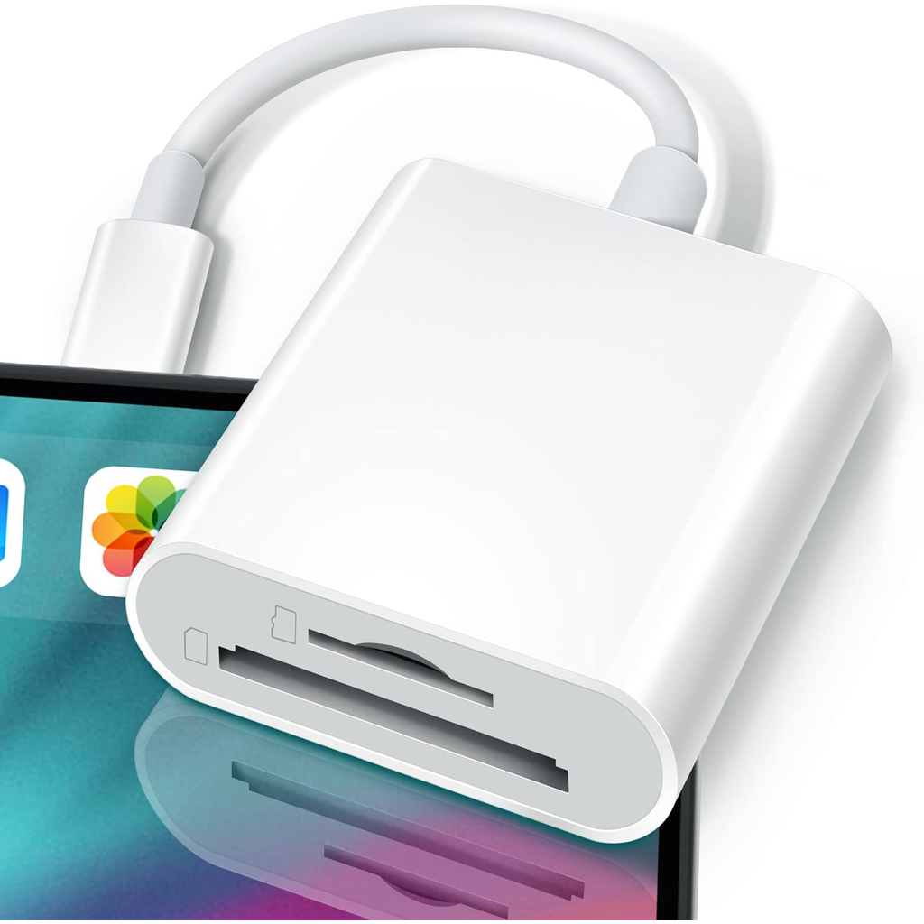 Leitor de Cartão de Memória 2 em 1 Tipo C para iOS Lightning e USB para iPad, Tablet e iPhone
