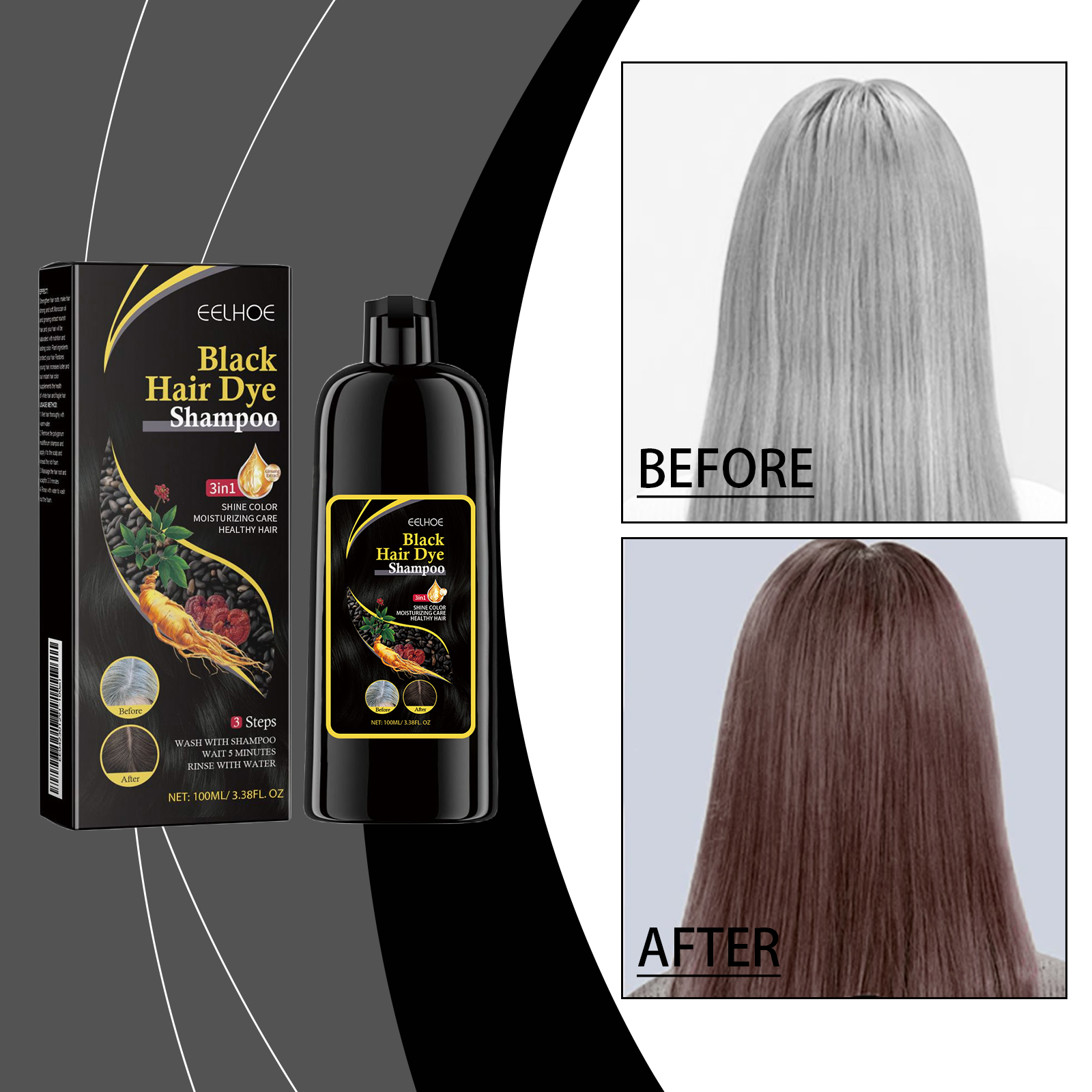 Shampoo Escurecimento Capilar Com Extrato He Shou Wu-Hidratante Profundo , Reparador 100ml