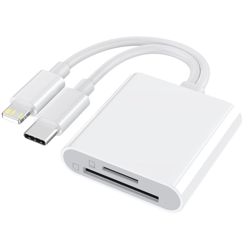 Leitor de Cartão SD para iPhone iPad Adaptador de Cartão de Memória TF com Conector Lightning Duplo Alta Velocidade para