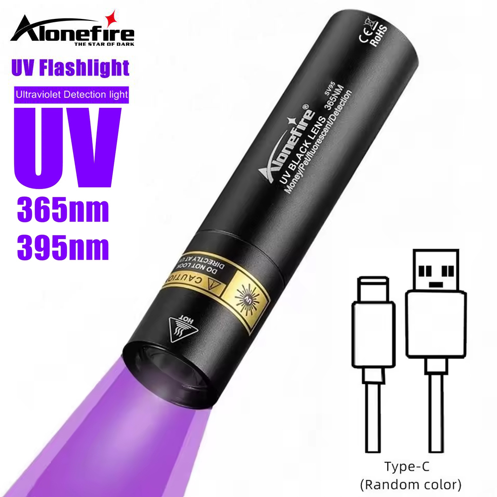 Alonefire SV94 365/395nm Lanterna UV De Alto Brilho USB Recarregável Tocha Pet Urina Cat Tinea Marcador Dinheiro Minério