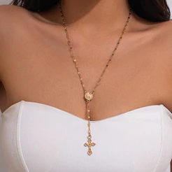 Colar Moderno De Borla Longa Com Pingente De Cruz Para Presente De Joias Da Moda Feminina