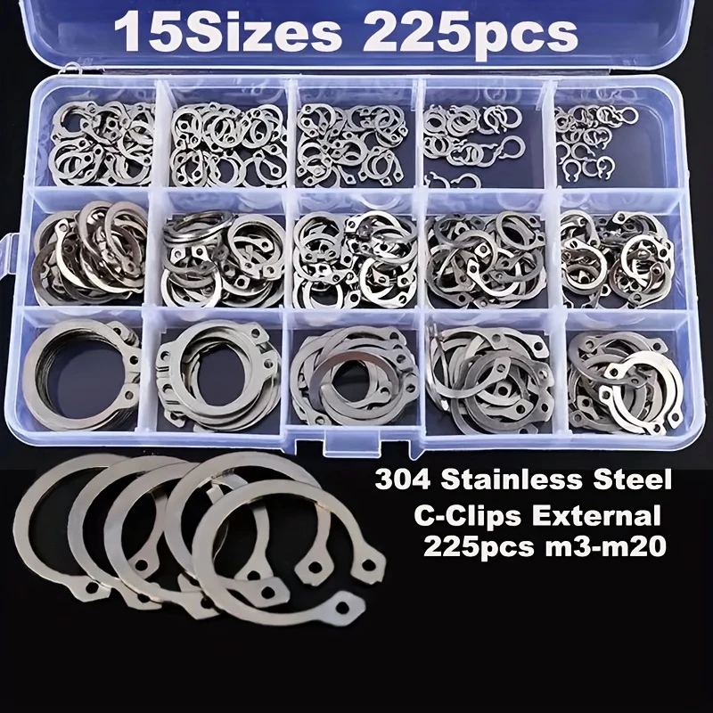 Kit de Clips de Retenção Internos em Aço Inoxidável 304 Premium - 225 peças de Anéis de Retenção/Aneis de Snap para