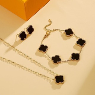 Conjunto De Joias De Trevo De Quatro Folhas Da Sorte Para Mulheres Colar Pulseira Brincos ...