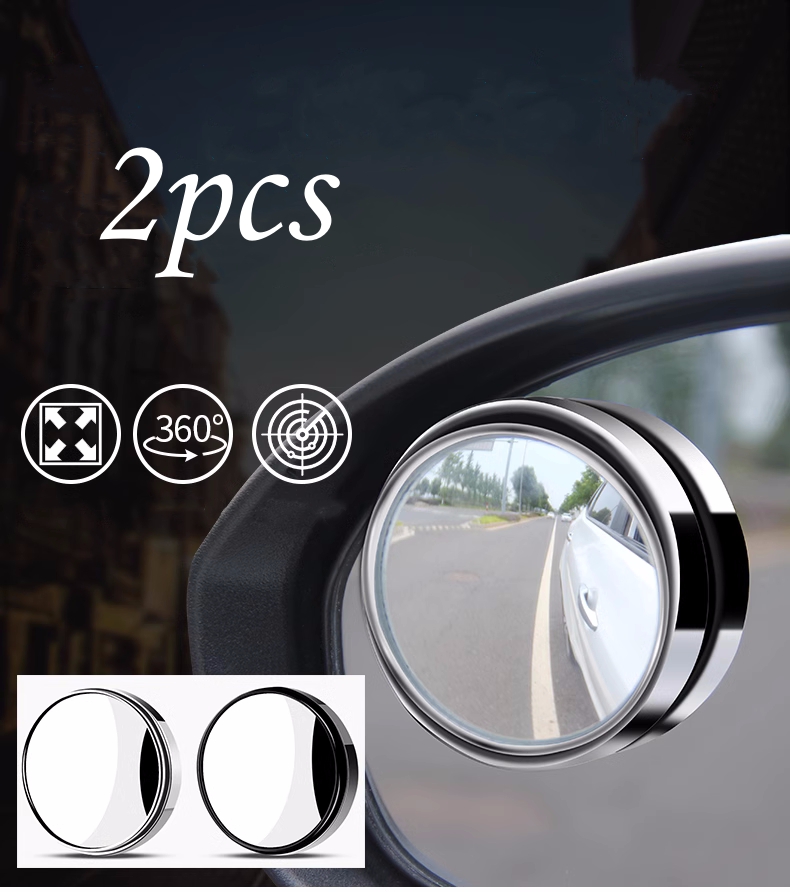 Espelho Retrovisor Auxiliar Montado Convexo , 2 Peças , Rotação De 360 Graus , Grande Angular , Moldura Redonda , Ponto 