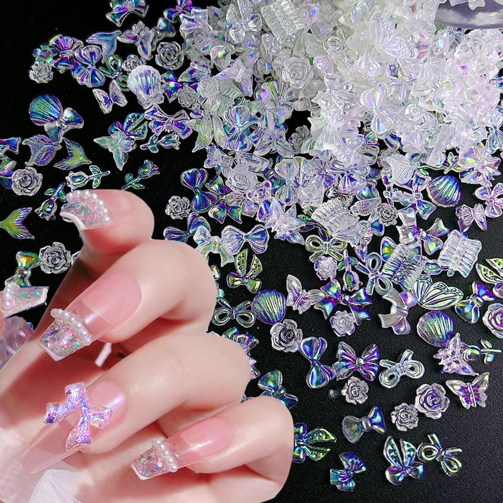 50 Pçs 3D Mix Prego Strass Bowknot Urso Concha Design Encantos De Unhas Acessórios Para Mulheres Acrílico Manicure DIY A