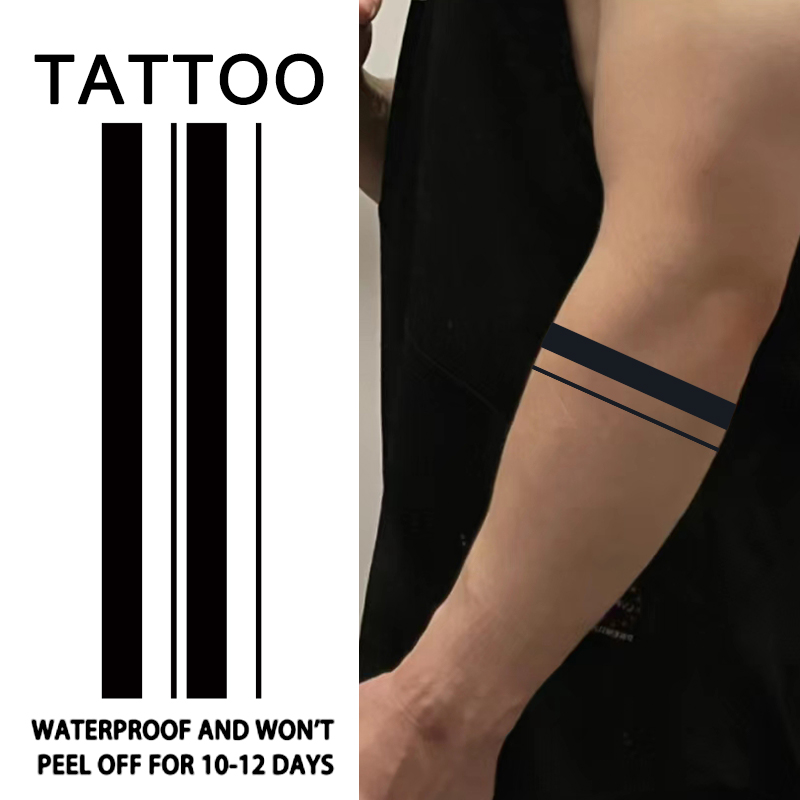 Adesivo de Tatuagem Temporária Preto Listrado Estilo Punk Impermeável e Único para Braço - Masculino e Feminino